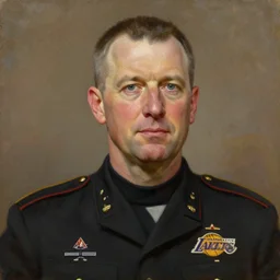 facial portrait of the los angeles lakers dictator in military uniform, 1 7 8 0, oil on canvas by william sidney mount, oil on canvas, octane render