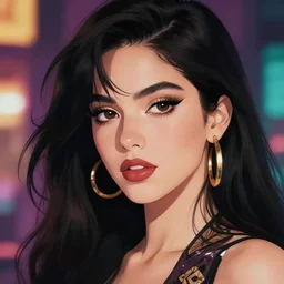 Estefania Villegas Burgos , realistic face, in a jazzy mood, as anime