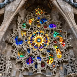 a beautiful 3 d stone carving of an intricate mandelbrot fractal inside the sagrada familia cathedral arch populated by fractals by android jones, carved soap, colorful scheme, unreal engine, volumetric lighting, dynamic lighting, bright, dramatic lighting, high contrast, carved marble, opalescent, translucent, sacred geometry, religious, angelic, catholic punk, stark, stained glass