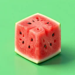 studio shot of a cubed watermelon shaped like a cube, isometric perspective, green background, product shot, 8 k octane render