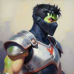 greg manchess portrait painting of partially armored jade from mortal kombat wearing a half mask as overwatch character, medium shot, asymmetrical, profile picture, organic painting, sunny day, matte painting, bold shapes, hard edges, street art, trending on artstation, by huang guangjian and gil elvgren and sachin teng