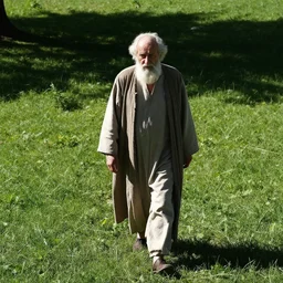 old prophet wandering about a meadow. direct overhead sunlight. harsh shadows. aperture 1 6. iso 1 0 0. midday.