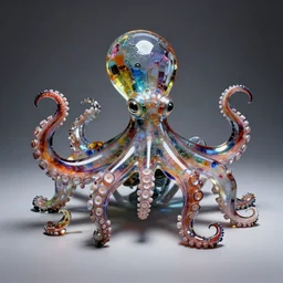 Sculpture, a octopus made of glass, intricate detail, colorful, a masterpiece, refracting light, pbr, dramatic, path tracing, refraction
