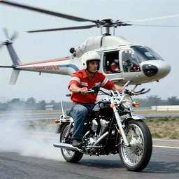 Film still of 'Thunder Justice' (1990). Helicopter motorcycle chase scene. Sigma 85mm f/1.4