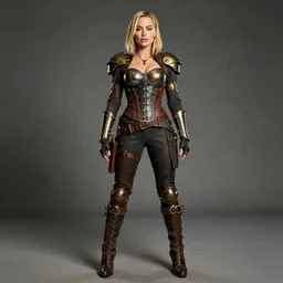 full length portrait photograph of a margot robbie as a steampunk warrior. Extremely detailed. 8k