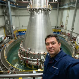 a man taking a selfie inside of a nuclear reactor water waste system, super realistic, highly detailed :