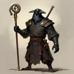 anthropomorphic crow fighter monk, dungeons and dragons, portrait
