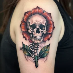 creative skeleton and flower art, like tattoo