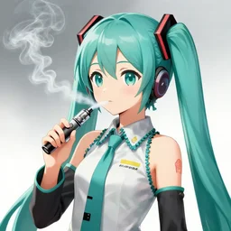 hatsune miku smoking a vape pen in her right hand | smoke coming out of her mouth, artstation, 4 k