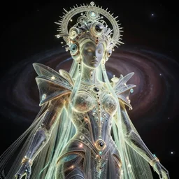 portrait of the powerful empress of the solar system in the style of h. r. giger and in the style of lisa frank. glowing, ornate and intricate linework, sharp focus, depth of field, stunning, dynamic lighting, ultrafine and hyperdetailed.