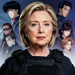 hillary clinton wearing tactical gear, very anime, fine - face, hillary clinton, realistic shaded perfect face, fine details. anime. realistic shaded lighting poster by ilya kuvshinov katsuhiro otomo ghost - in - the - shell, magali villeneuve, artgerm, jeremy lipkin and michael garmash and rob rey