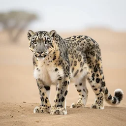 a snow leopard in the desert