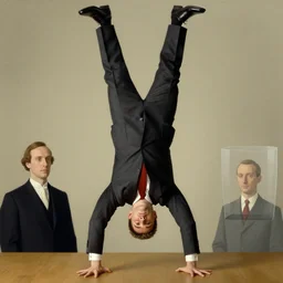 upside down man in suit, by rene magritte and edward hopper