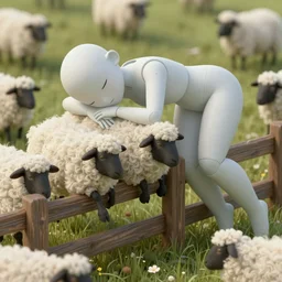 an andrioid's dream of electric sheep, dream, ghostly, sleepy, cozy, texture, sheep jumping fence, counting sheep, abstract, gynoid,