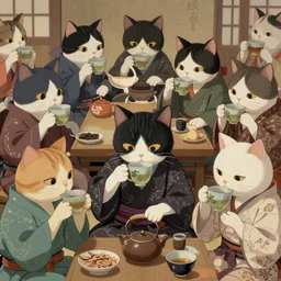 many cat samurais are drinking tea, highly detailed, digital painting, artstation, japanese ukiyo style,, movie still, smooth, sharp focus uhd 8 k