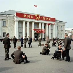 Daily life in the 80s in the USSR, vintage, communism, soviet union, dystopian society, very dramatic, very cinematic, history, photograph