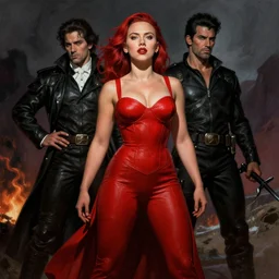 scarlett johansson is red sonja by boris vallejo, julie bell, luis royo, frank frazetta