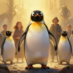 epic professional digital art of startling penguin, faint golden atmospheric lighting, painted, intricate, detailed, cheerful, fun, exciting, by leesha hannigan, wayne haag, reyna rochin, ignacio fernandez rios, mark ryden, iris van herpen,, epic, stunning, gorgeous, much wow, cinematic, masterpiece.
