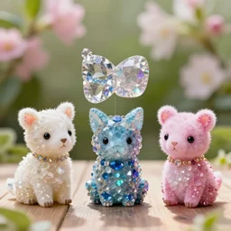 cute animals made out of gems, color and shape focus, natural light, bloom, puff, by alex ross