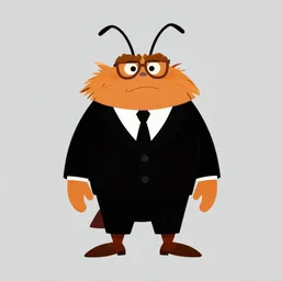flat 2 d : : cockroach character securityguard : : black suit tie : : head torso legs feet : : head with two antennae : : lorax movie : : artstation