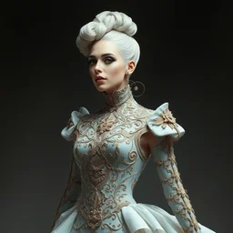 portrait of beautiful lady gaga by irakli nadar with intricate detailed wearing futuristic silhouette post classical neo victorian dress in alexander mcqueen style, haunting, elite, elegant, ruan jia, dark, hyper detailed, concept art, by gustav klimt,