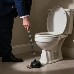 photo of Donald Trump using a plunger to unclog a toilet