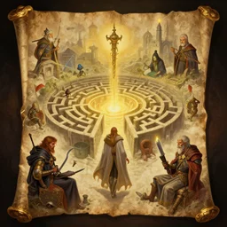dungeon master over the labyrinth spell scroll art by artgerm and greg rutkowski and Craig Mullins, James Jean, Andrey Ryabovichev, Mark Simonetti and Peter Morbacher 16k