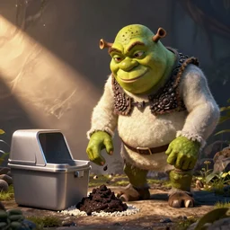 shrek poops in a cat litter box