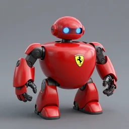 a red robot that looks like a car with black hands and feet, Ferrari logo on it's chest | unreal engine | 3D model