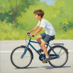 a painting of a boy riding a bicycle in falaiscoglieklippantilado