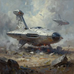 an alien spacecraft crash site, 2 0 8 8, 8 k, uhd, octane render / source, oil painting, trending on artstation, rossdraws