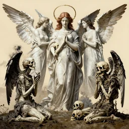 angels and death, surrealistic collage art