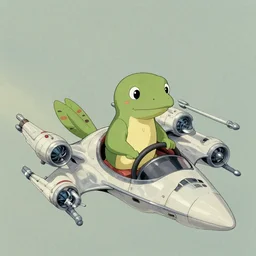 by richard scarry. a platypus driving an x - wing. a 1 9 5 0 s retro illustration. studio ghibli. muted colors, detailed