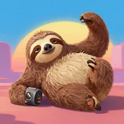 lazy sloth as overwatch character, digital illustration portrait design, by android jones and greg rutkowski, retrowave color scheme, detailed, cinematic lighting, wide angle action dynamic portrait