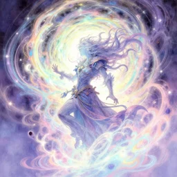 side profile, chaotic soultaker necromancer god, gloomhaven, luminescent, colorful swirly magic ripples, pastel colors, by greg manchess, huang guangjian, gil elvgren, sachin teng, greg rutkowski, jesper ejsing, ilya kuvshinov