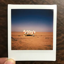 a polaroid photo of arby's on mars