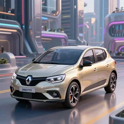 octane render of new cyberpunk version of Renault sandero from 2077 in the city of future
