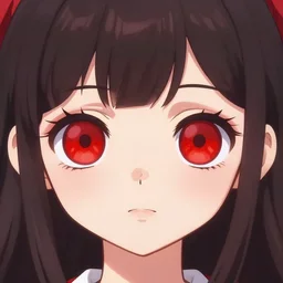 A girl with huge red eyes, symmetrical
