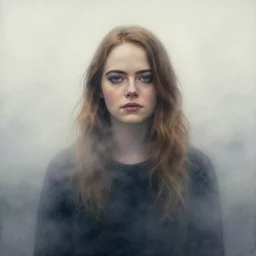 Old Emma Stone by Sandra Chevrier, watercolors, eerie fog