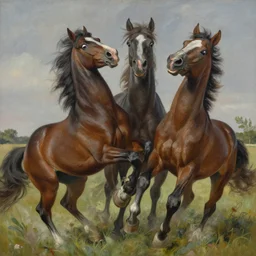 horses entangled by jenny saville and artgerm, struggle, wide eyes, motion