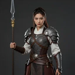 fantasy character portrait of a warrior woman holding a spear