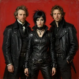 Solomon Joseph Solomon and Richard Schmid and Jeremy Lipking victorian genre painting portrait painting of a young beautiful woman cyberpunk future hacker punk rock in fantasy costume, red background