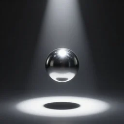 a small chrome blob hovering in darkness with a spotlight directly pointed on it
