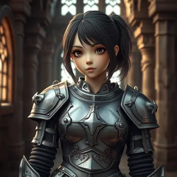 a masterpiece hyperrealistic ultradetailed fullbody photograph of a lifelike real human anime girl wearing steel plate armor, inside a medieval castle, cute, k - pop, rough skin pores texture, desaturated, photoreal image, made by wlop, photoreal, blender, unreal engine, extremely detailed, trending on artstation, sharp focus, 4 k