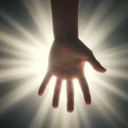 a huge hand reaching down through a blinding light, full frame, cinematic light , unreal engine,