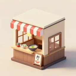 outside view of cute cube shaped miniature 3 d ramen shop, goro fujita, studio gibli, hayao miyazaki, clean, low poly art, very detailed, isometric view, trending on artstation, global illumination,
