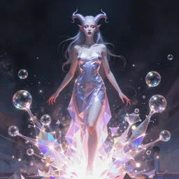 Succubus in sundress portrait, by artgerm, WLOP and Ross Tran, blossoming geometric bubble explosion from below