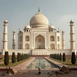 a realistic photo of ruins of taj mahal, end of the world, octane render,