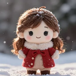 cute fumo plush of a girl dressed for a winter snowstorm