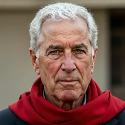 portrait of president george w. bush as afghan man, green eyes and red scarf looking intently, photograph by steve mccurry